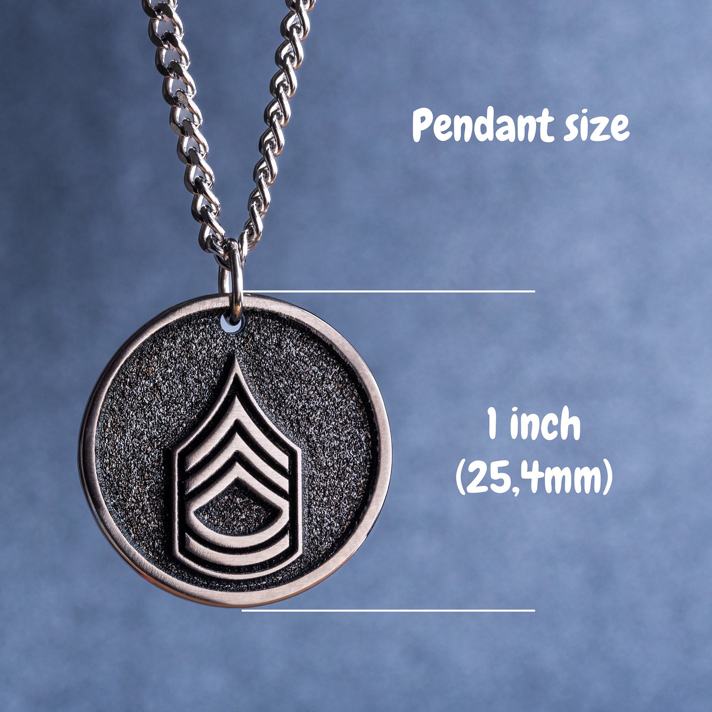 US Military Rank Insignia Necklace. Custom made pendant with U.S. Army Sergeant First Class (SFC) sleeve insignia. Veterans Day Gift