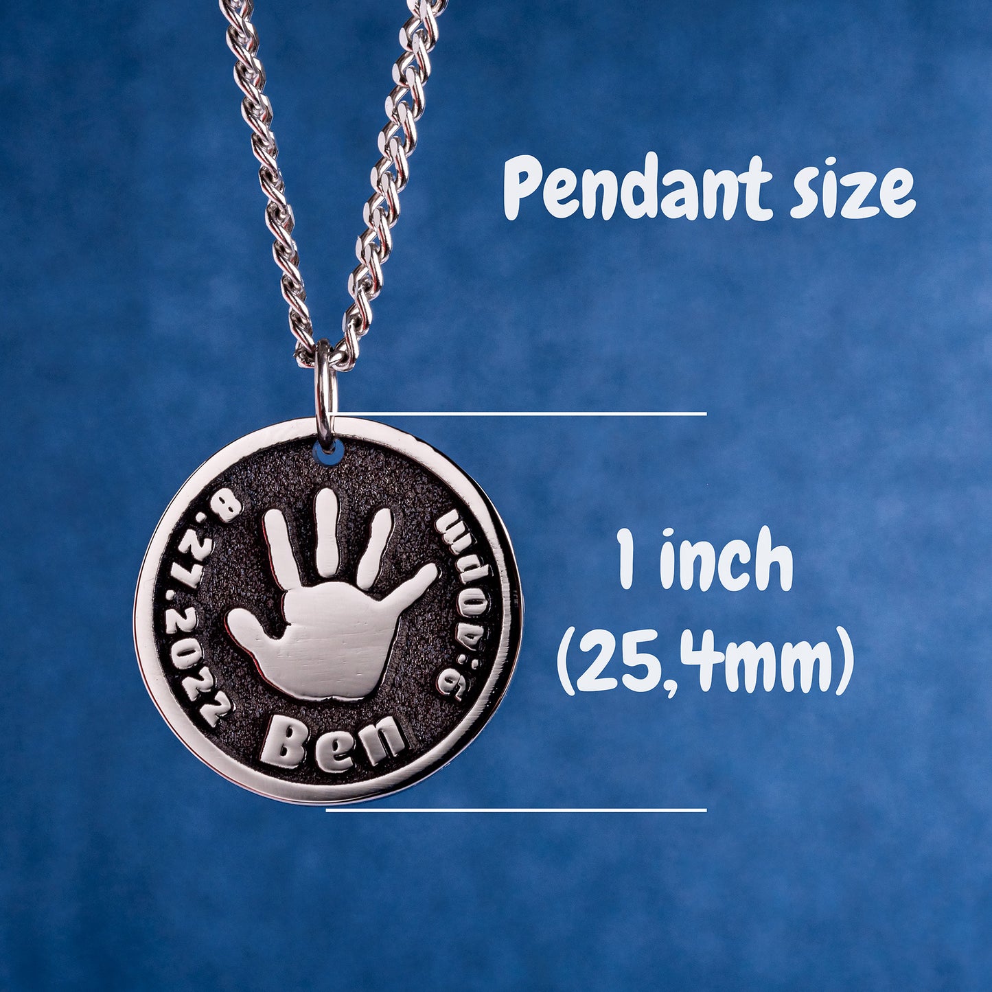 Child's Handprint Personalized Pendant | Gift for Dad | Baby Palm Necklace | Men's Necklace | Father's Day Gift | Baptism Gift | Baby's First Birthday