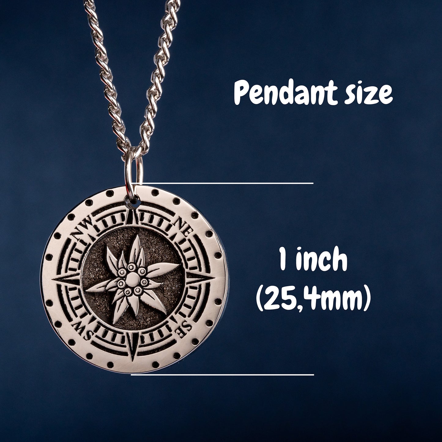 Edelweiss Compass Pendant - Gift for Adventure Lovers, Boulderer, Climber! Mountain Pendant for backpackers