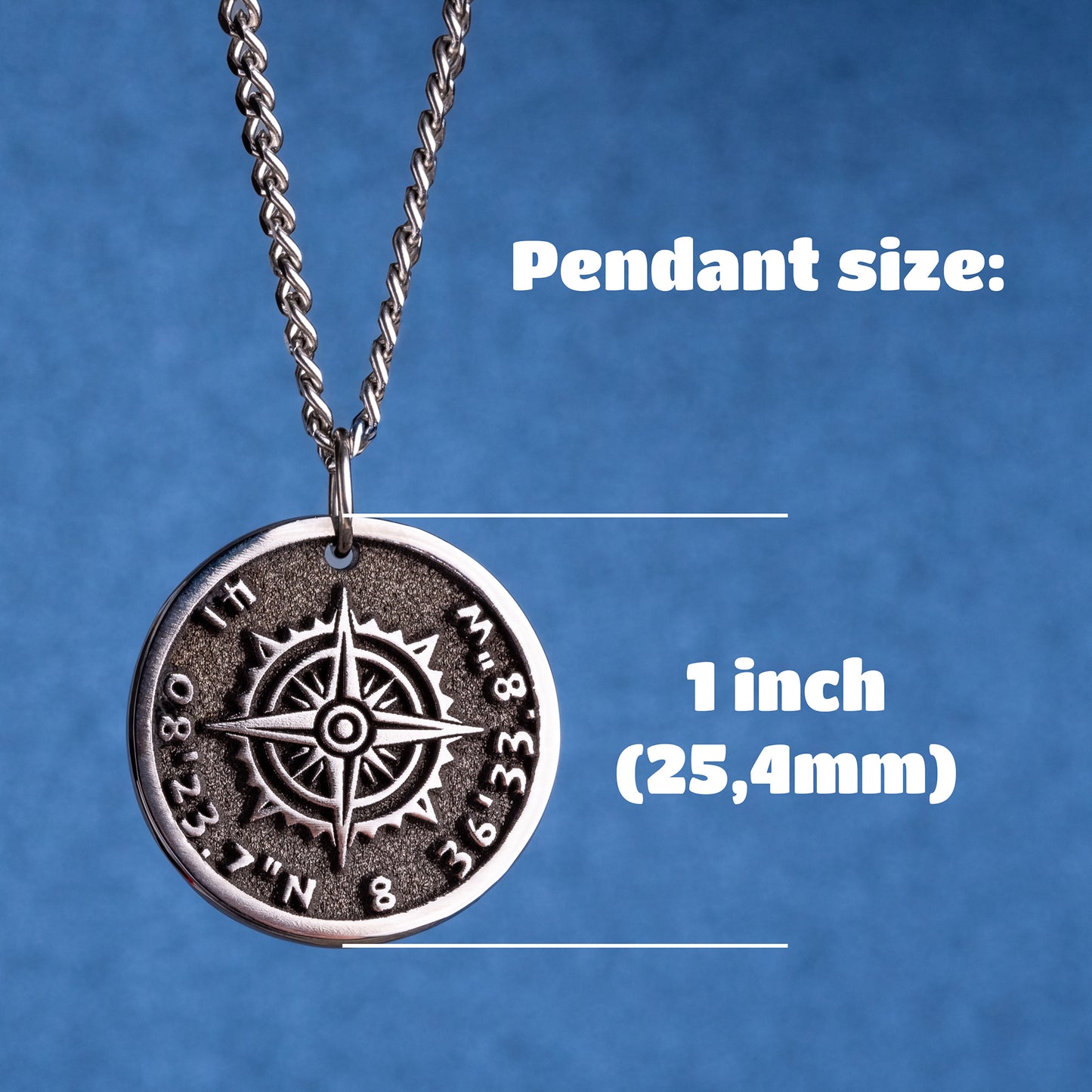 Custom Compass Pendant Customize Necklace with your own Coordinates Charm for Traveler Jewelry for Man