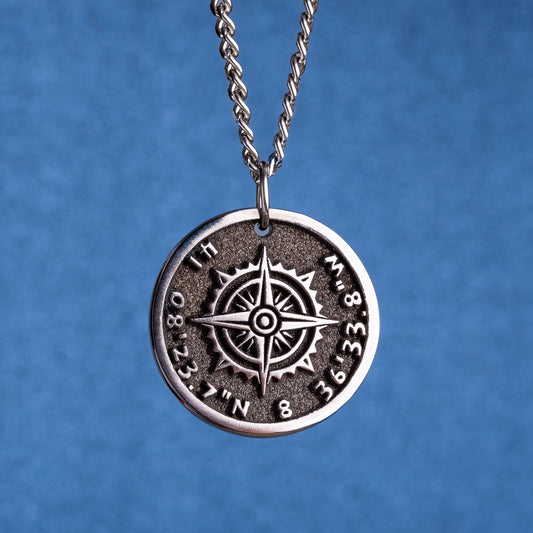 Custom Compass Pendant Customize Necklace with your own Coordinates Charm for Traveler Jewelry for Man