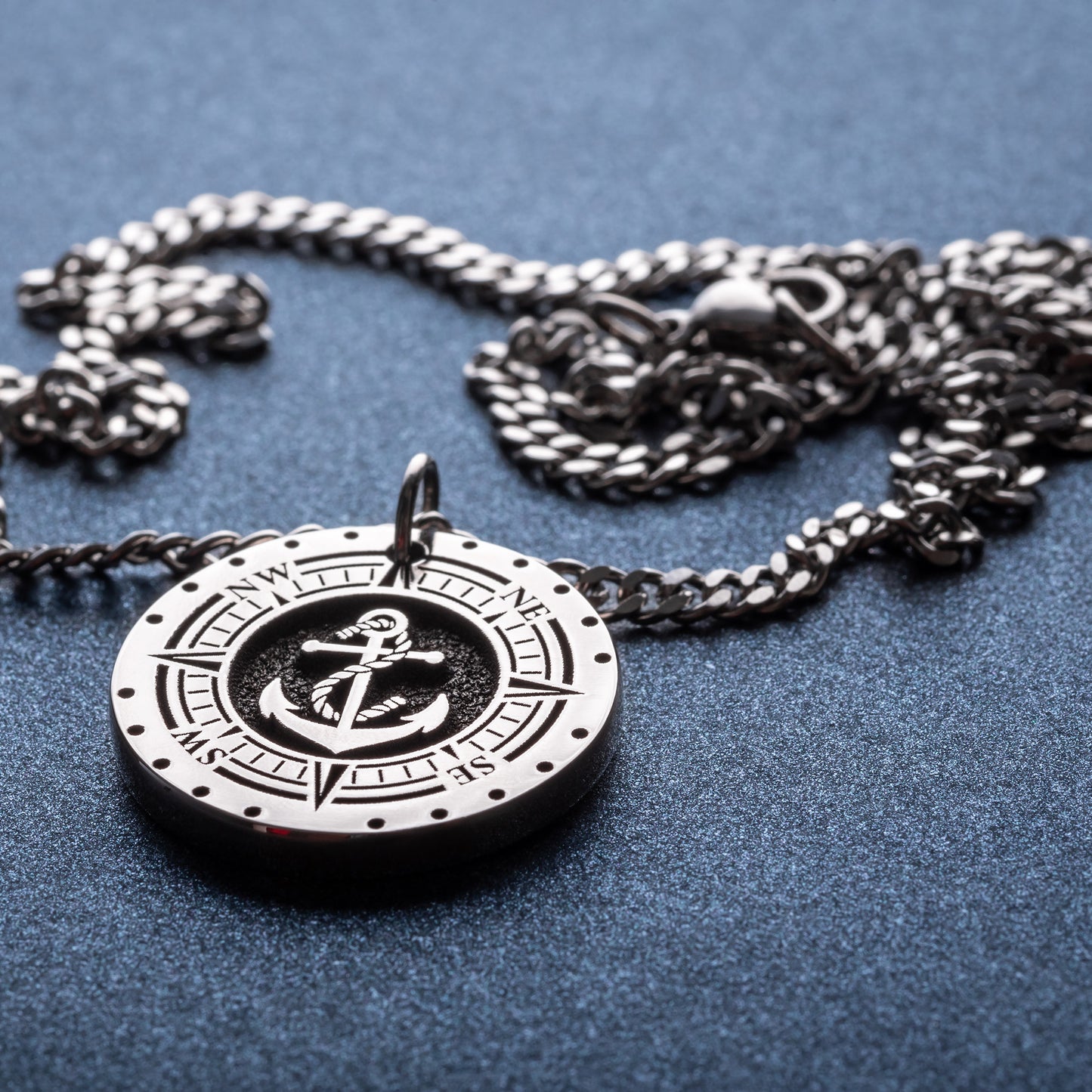 Anchor Pendant with Compass Custom Nautical Anchor Necklace Men's Necklace