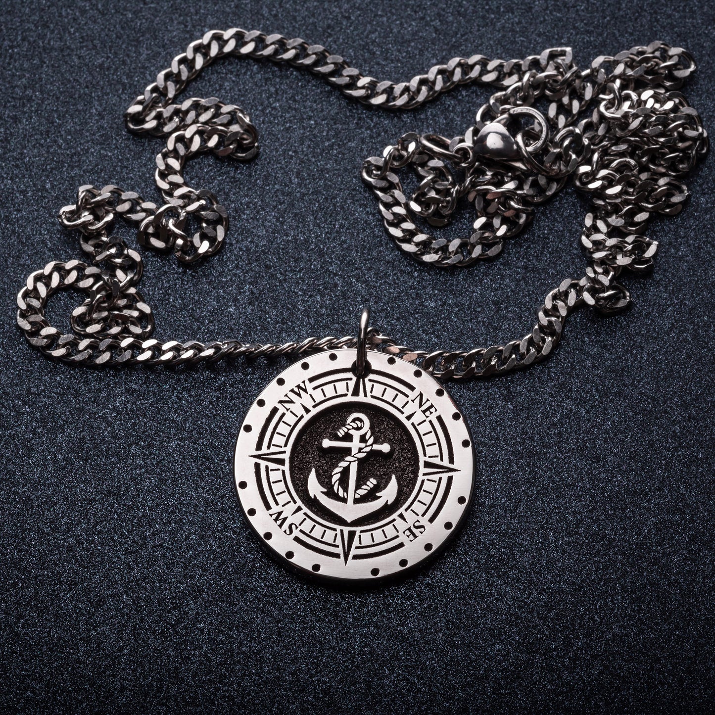 Anchor Pendant with Compass Custom Nautical Anchor Necklace Men's Necklace