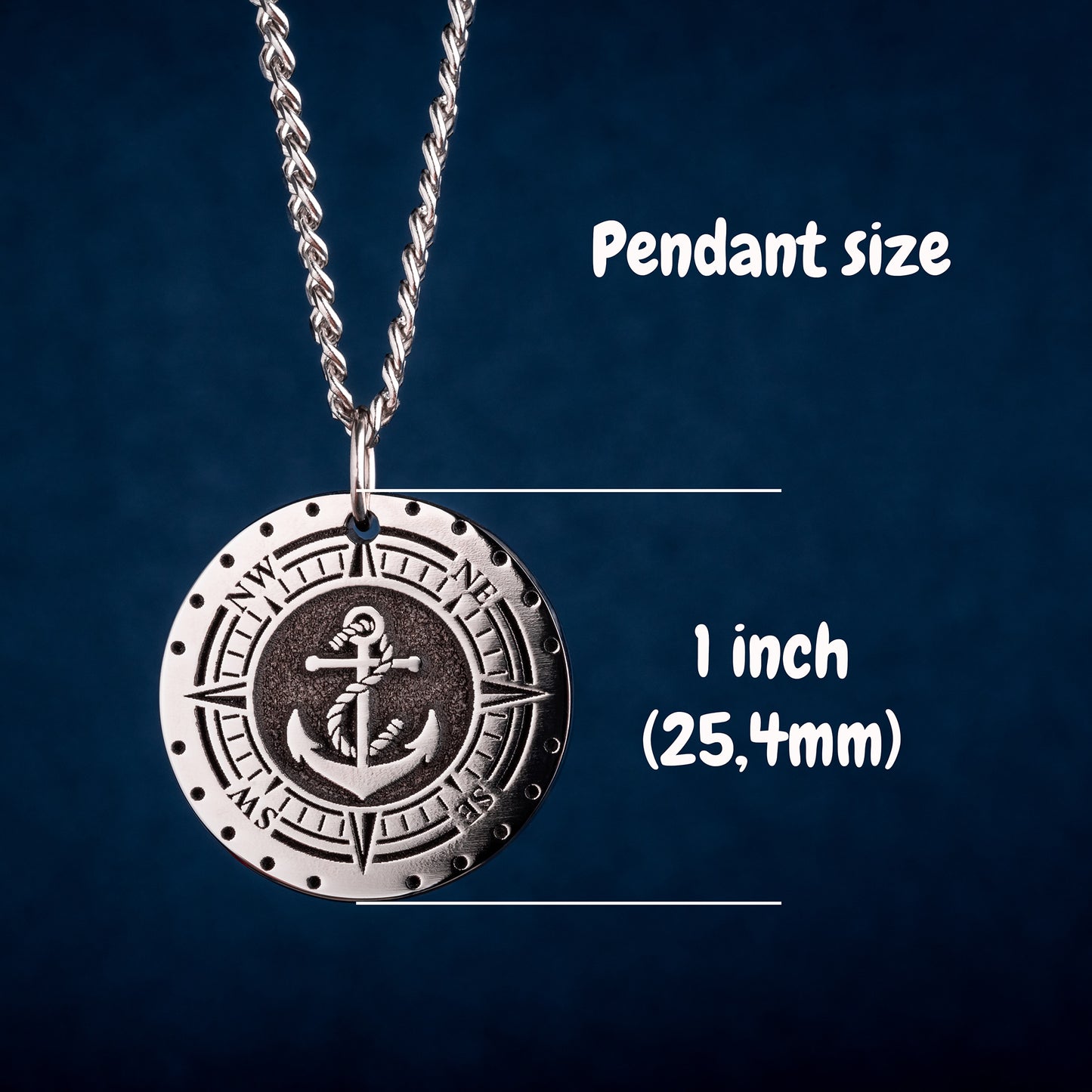 Anchor Pendant with Compass Custom Nautical Anchor Necklace Men's Necklace