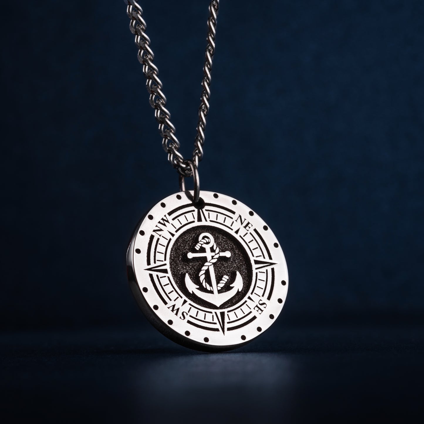 Anchor Pendant with Compass Custom Nautical Anchor Necklace Men's Necklace