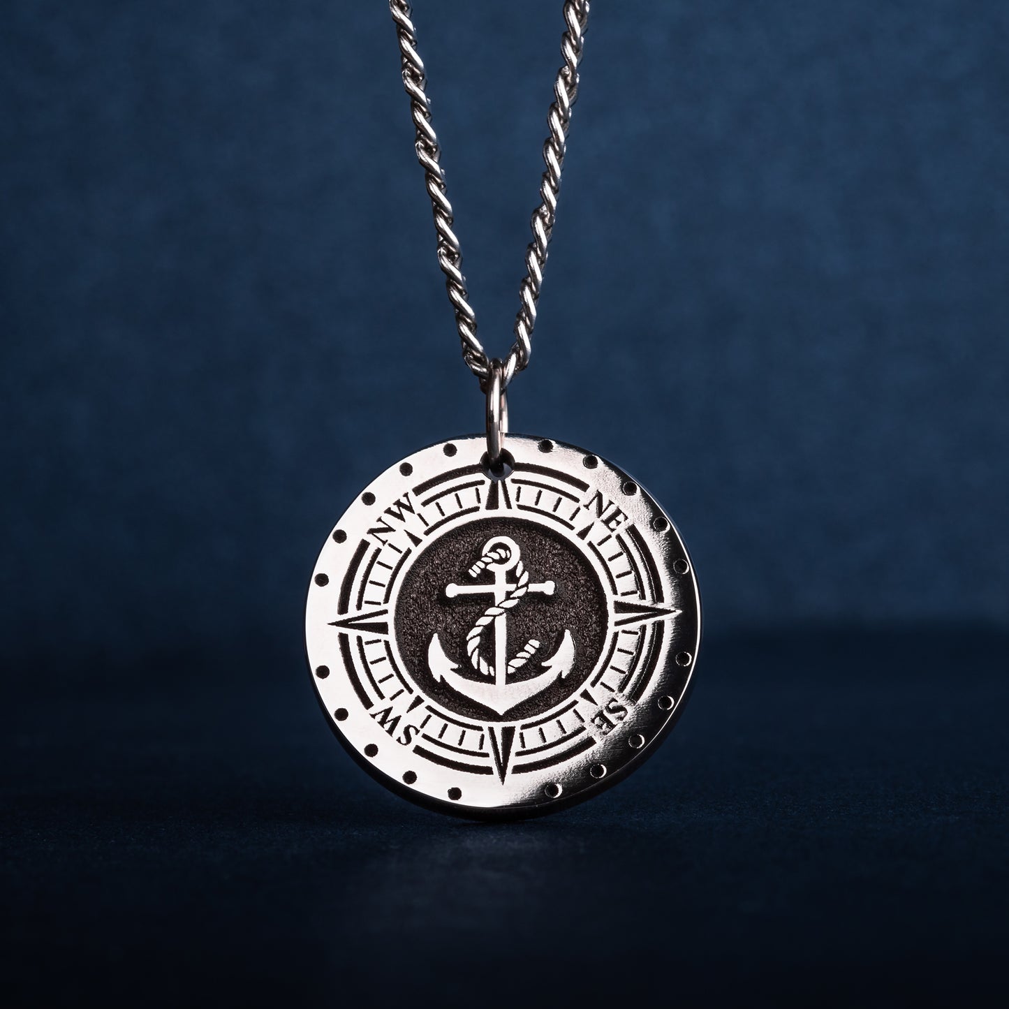 Anchor Pendant with Compass Custom Nautical Anchor Necklace Men's Necklace