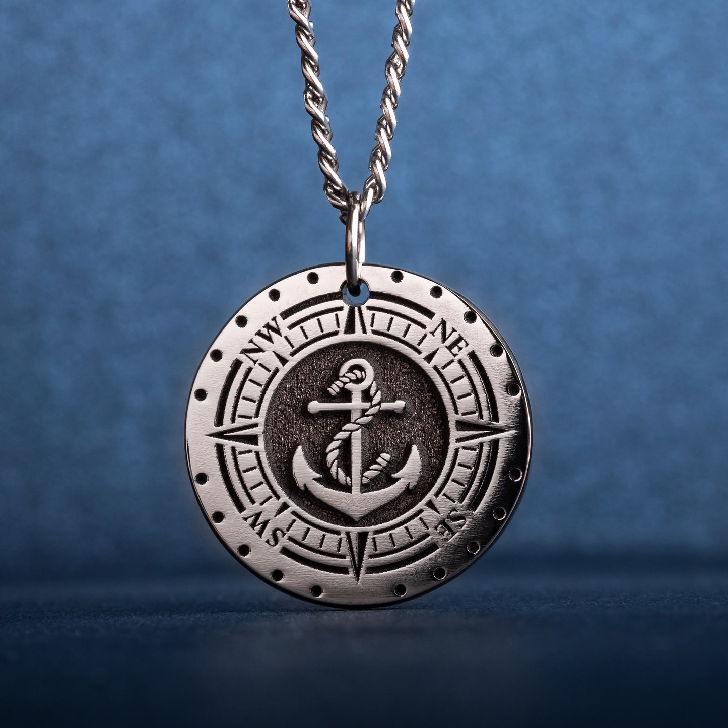 Anchor Pendant with Compass Custom Nautical Anchor Necklace Men's Necklace