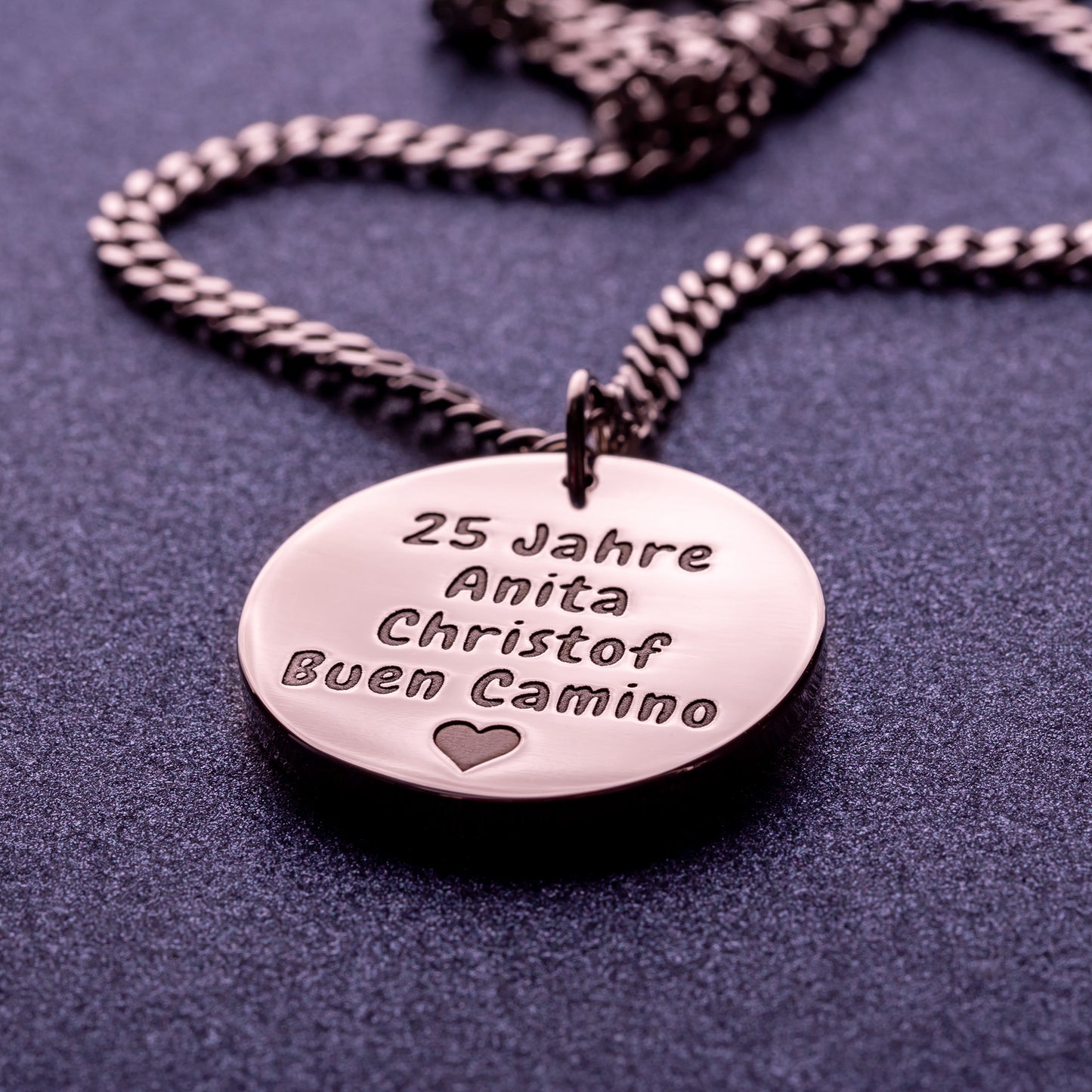 Camino Frances Necklace Camino stamp with the signpost of the direction of travel and the number of kilometers