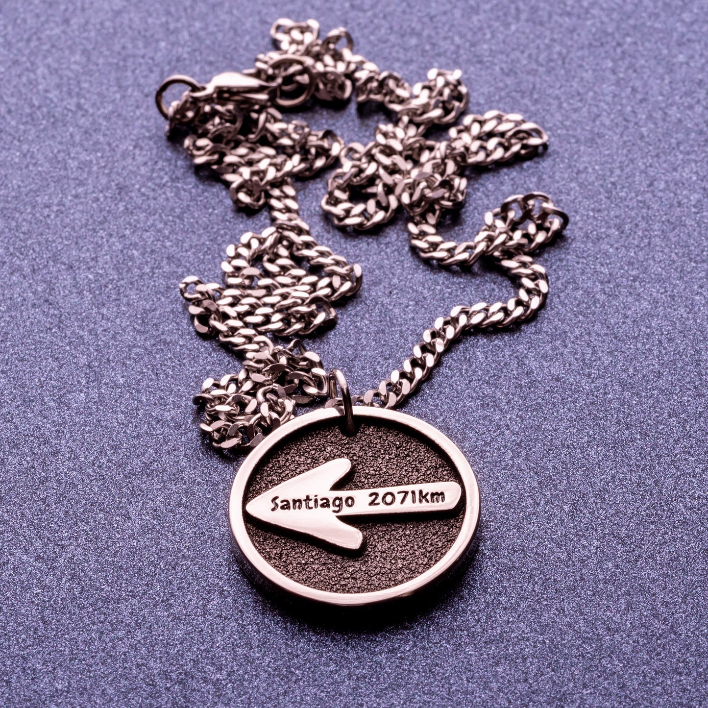 Camino Arrow with Kilometers Traveled Necklace. Pilgrim Jewelry. Camino de Santiago Pendant, Jakobsweg