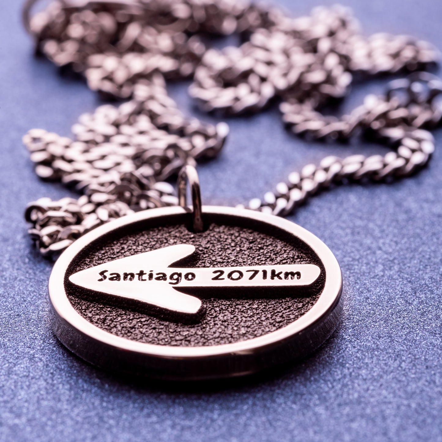 Camino Arrow with Kilometers Traveled Necklace. Pilgrim Jewelry. Camino de Santiago Pendant, Jakobsweg