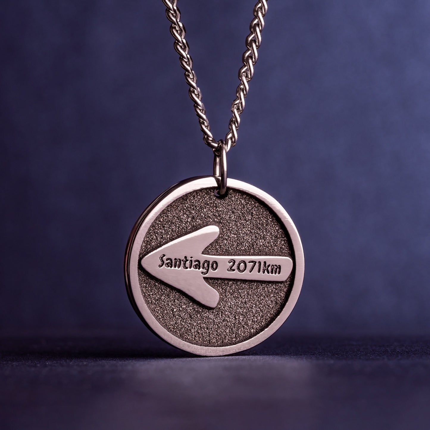 Camino Arrow with Kilometers Traveled Necklace. Pilgrim Jewelry. Camino de Santiago Pendant, Jakobsweg