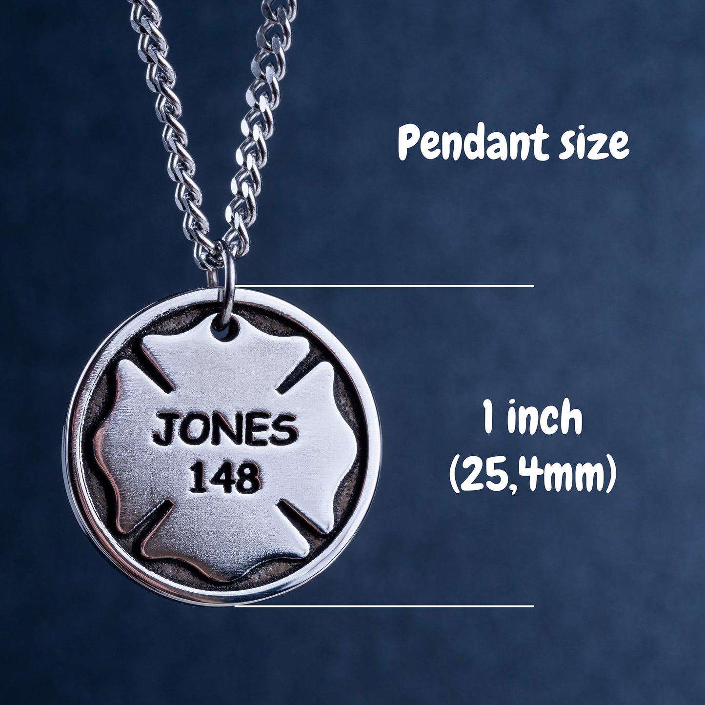 Firefighter's Personal Number and Name Necklace. Maltese Fire Department Cross
