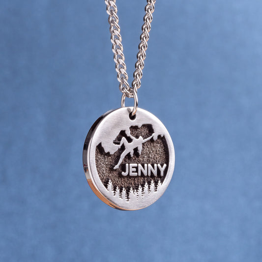 Name pendant for a girl climbing or bouldering. Climb like a girl